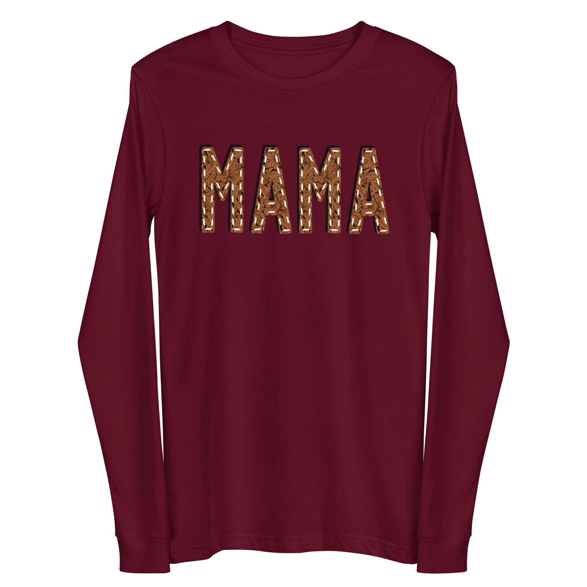 Leather Print Mama Unisex Long Sleeve Tee - long sleeve, mama, momma, tee, tooled leather, tooled leather print, western -  - Baha Ranch Western Wear