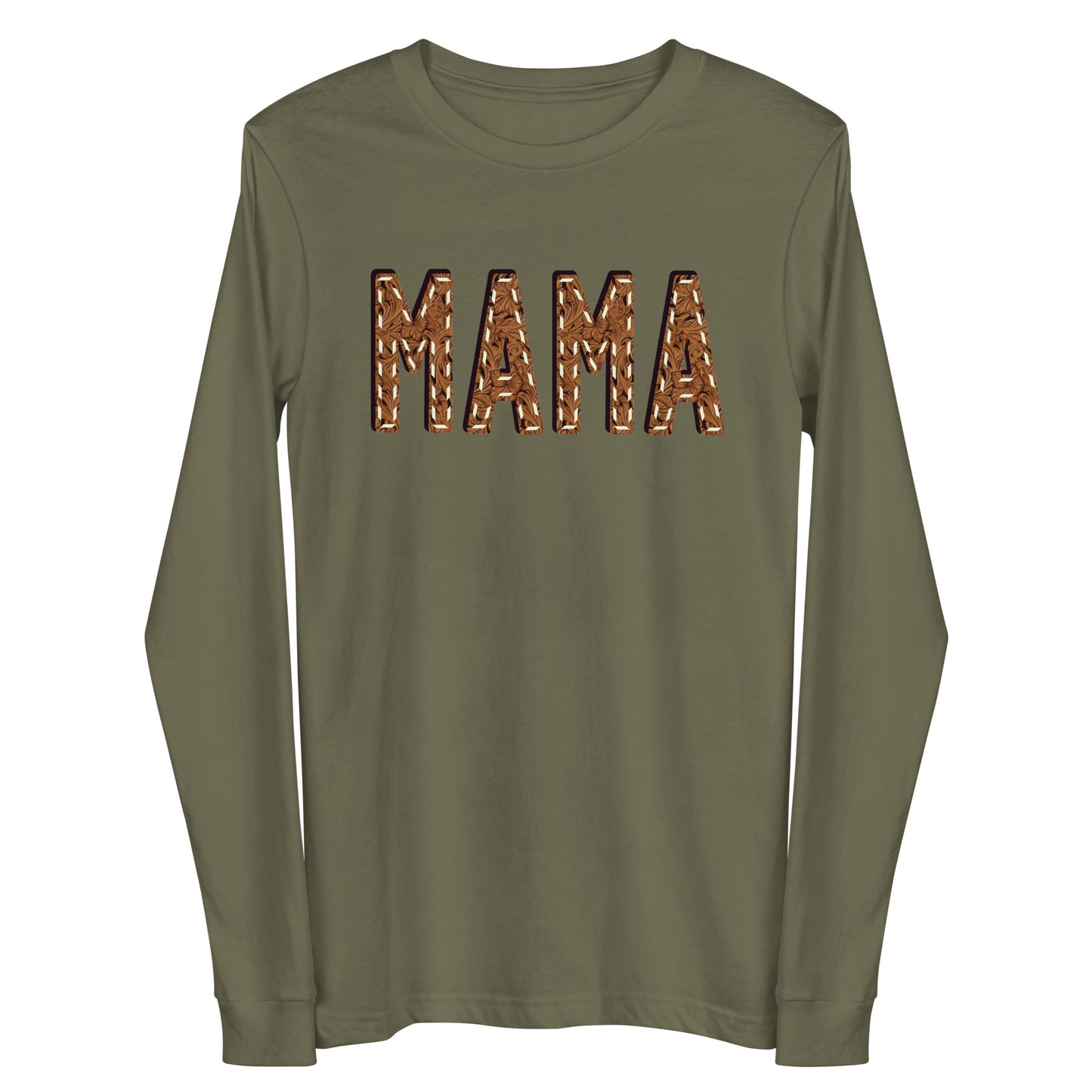 Leather Print Mama Unisex Long Sleeve Tee - long sleeve, mama, momma, tee, tooled leather, tooled leather print, western -  - Baha Ranch Western Wear