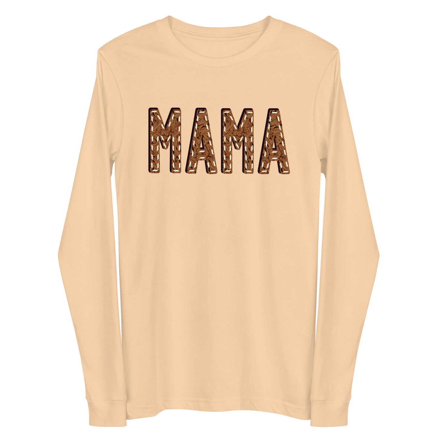 Leather Print Mama Unisex Long Sleeve Tee - long sleeve, mama, momma, tee, tooled leather, tooled leather print, western -  - Baha Ranch Western Wear