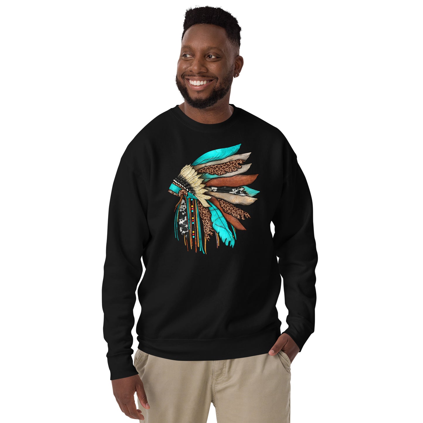 Turquoise Head Dress Unisex Sweatshirt - head dress, headdress, hoodie, rodeo, rodeo tee, turquoise, unisex, unisex hoodie -  - Baha Ranch Western Wear