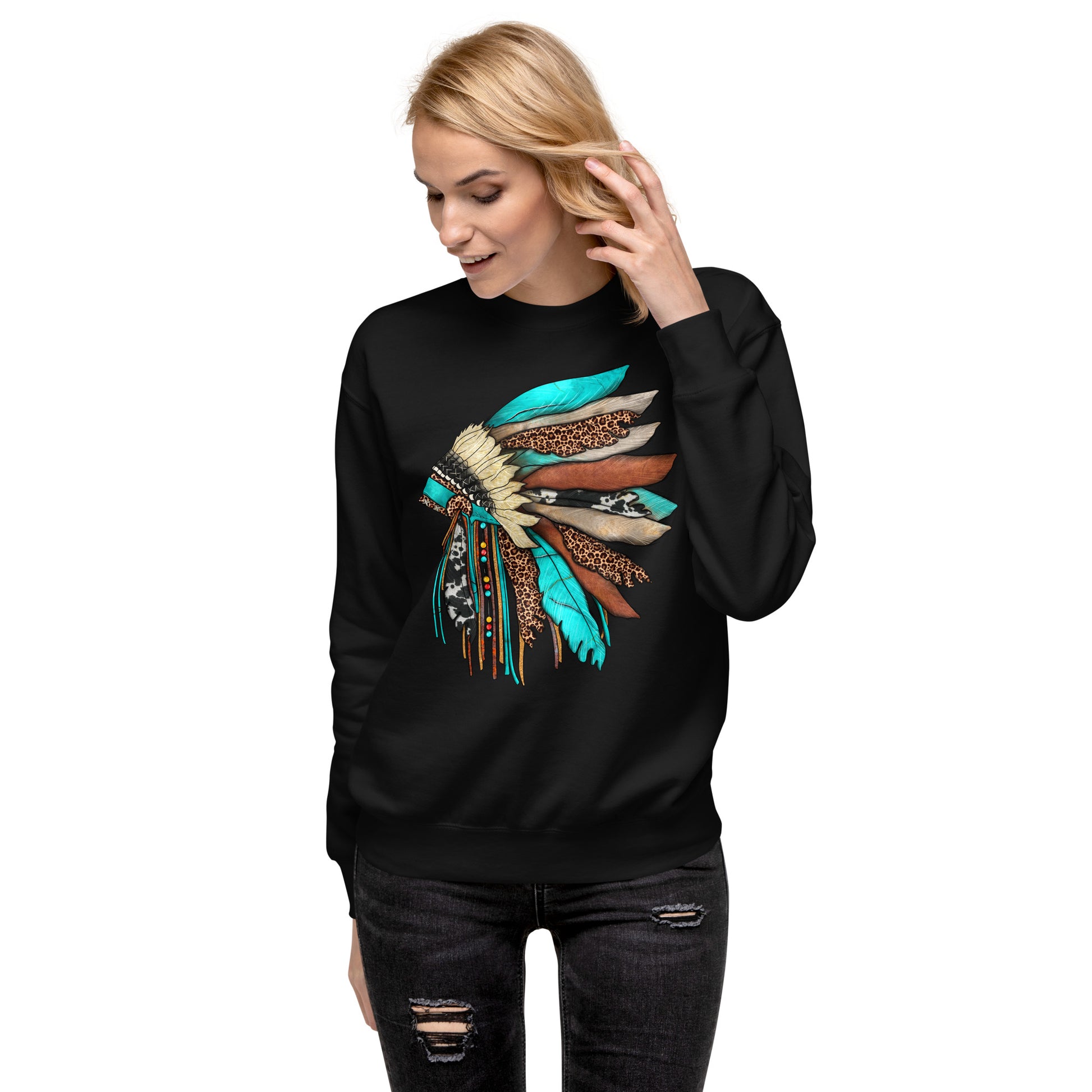 Turquoise Head Dress Unisex Sweatshirt - head dress, headdress, hoodie, rodeo, rodeo tee, turquoise, unisex, unisex hoodie -  - Baha Ranch Western Wear