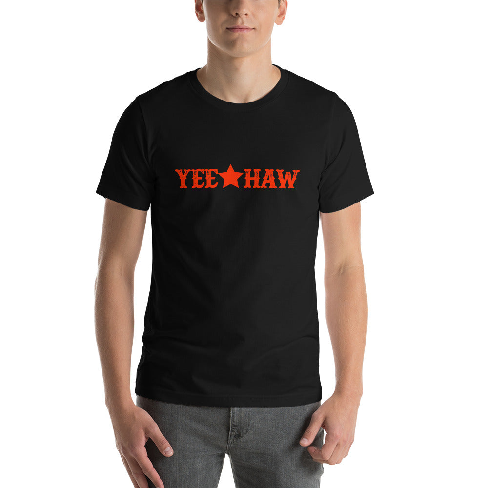 Yeehaw Tee - black, black and red, black graphic tee, black tee, graphic, graphic t, graphic tee, graphic tees, tee, tee shirt, tshirt, tshirts, unisex, unisex fit, unisex shirt, unisex tee, western graphic, westerngraphictee, yee haw, yeehaw, yeehaw print -  - Baha Ranch Western Wear