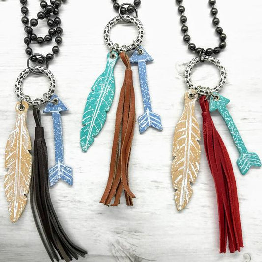 Wanderlust Necklace, Tassel - choice of colors - artisancrafted, boho, clay, jewelry, made in the usa, MADEINUSA, madeinusajewelry, Printed in USA, southwestern, usa, usa made, USAMADE, vegan, western -  - Baha Ranch Western Wear