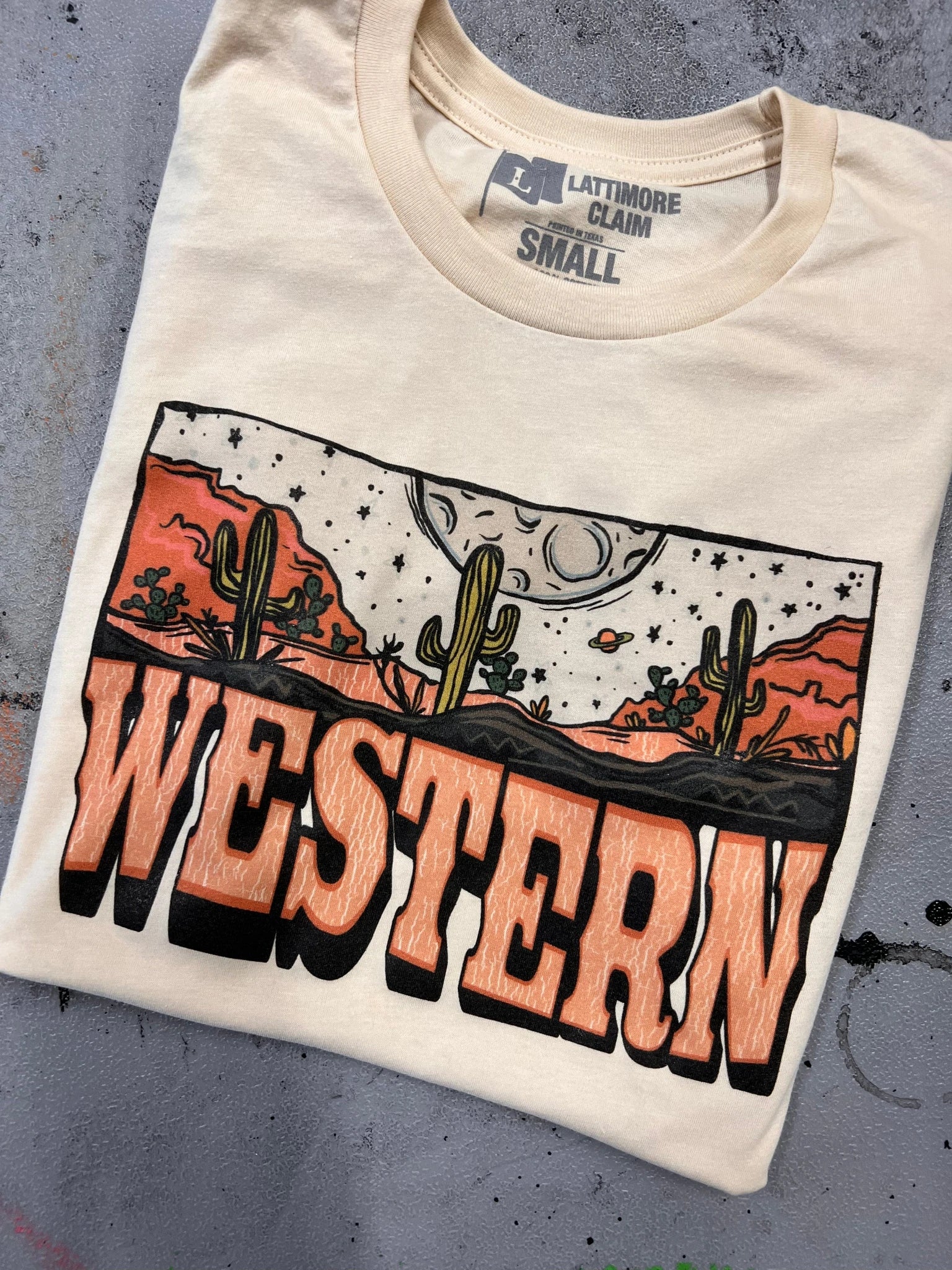 Western Moon Tee - cowgirls, cows, desert, desert graphic, desert print, desert scene, desert tee, farm, graphic, shirt, tee, tees, westernstyledesert -  - Baha Ranch Western Wear