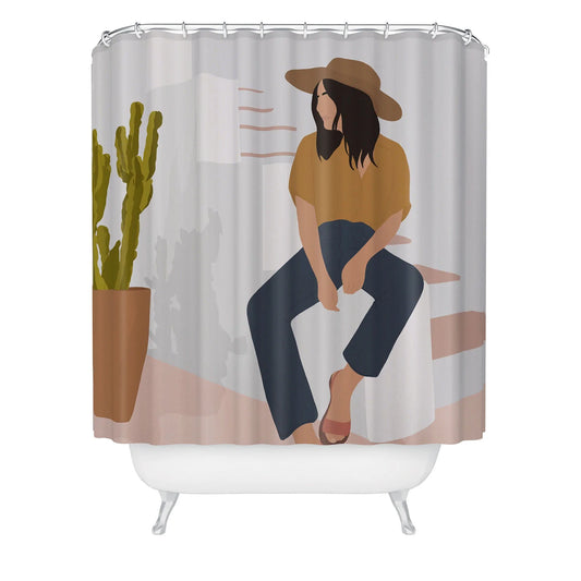 Desert Lady Shower Curtain - bathroom, cactus, curtain, decor, desert, home, ranch, rodeo, shower, southwestern, western, westernhomedecor, westernshowercurtain - desert lady - Baha Ranch Western Wear