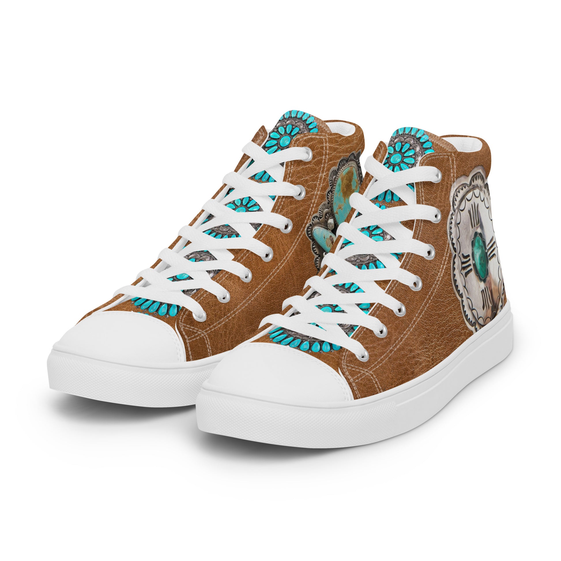 Turquoise Concho Women’s high top canvas shoes - concho, concho shoes, hightop, hightops, shoes, turquoise -  - Baha Ranch Western Wear