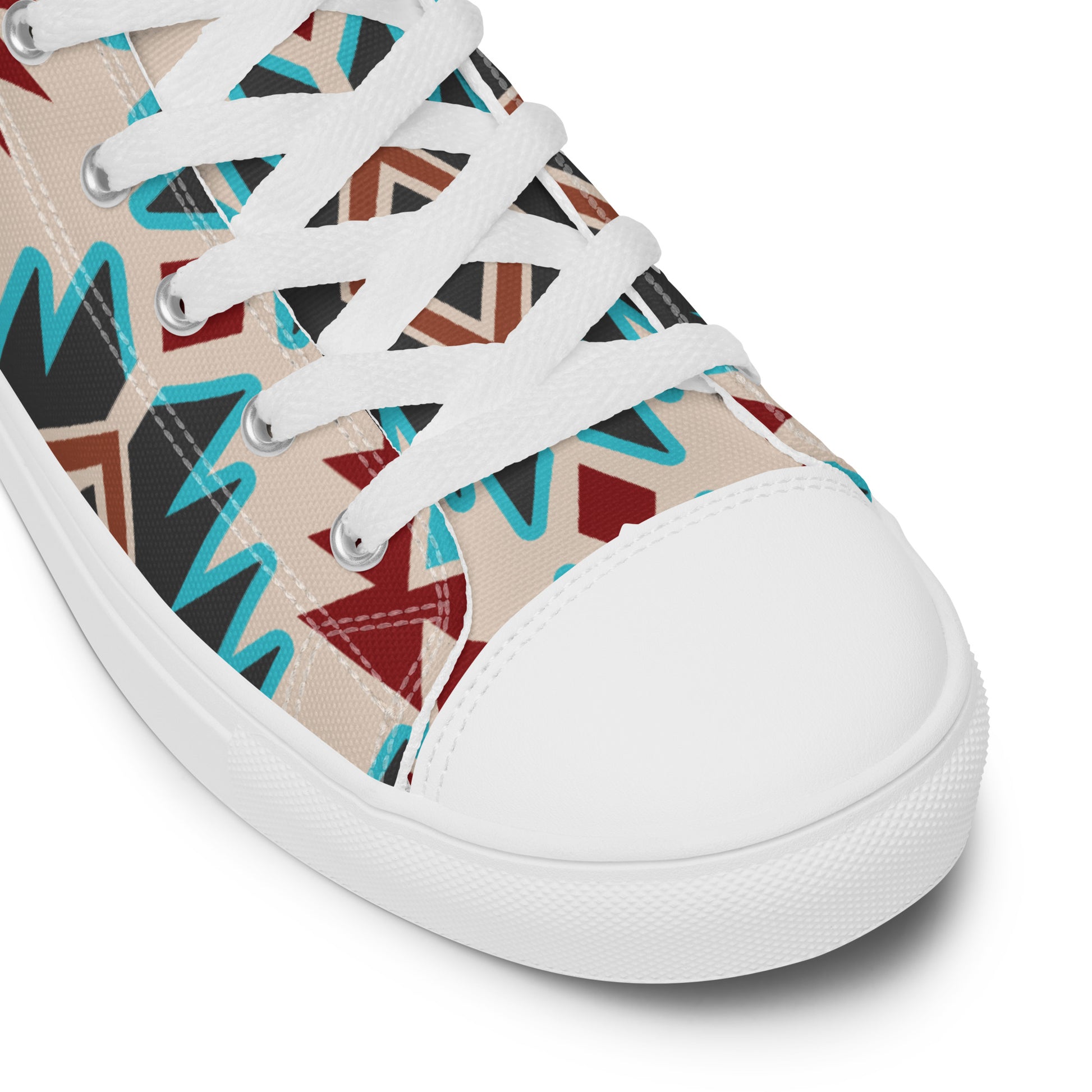 Red Aztec Bull Women’s high top canvas shoes - aztec, aztec print, bull, bull skull, canvas, high top shoes, high tops, red bull skull, shoes -  - Baha Ranch Western Wear