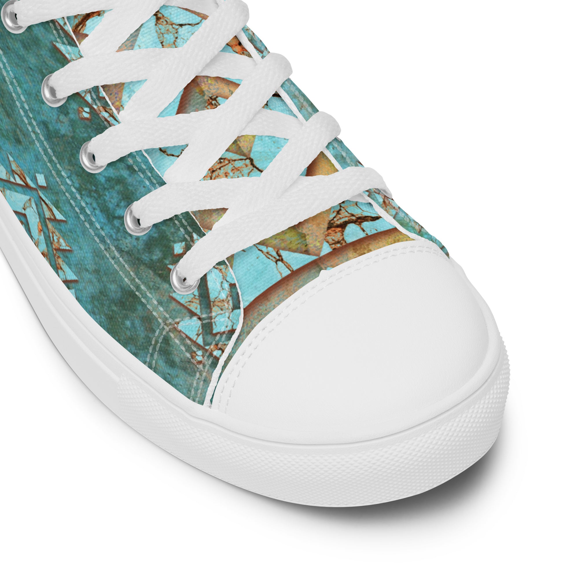 Turquoise Highland Cow Women’s high top canvas shoes - canvas, hairy cow, high top, high top shoes, highland, highland cow, hightop, turquoise, turquoise print -  - Baha Ranch Western Wear