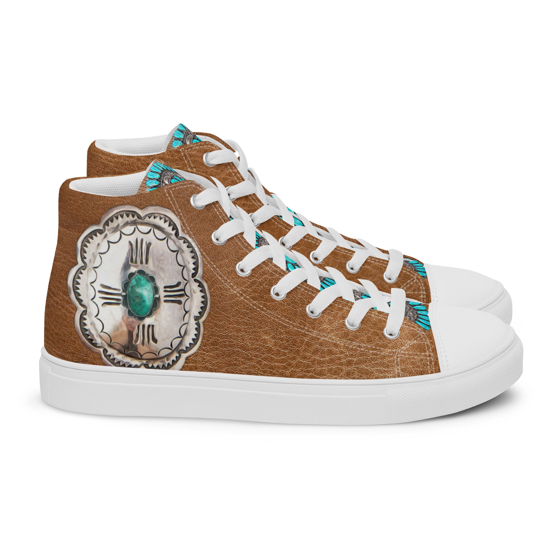 Turquoise Concho Women’s high top canvas shoes - concho, concho shoes, hightop, hightops, shoes, turquoise -  - Baha Ranch Western Wear