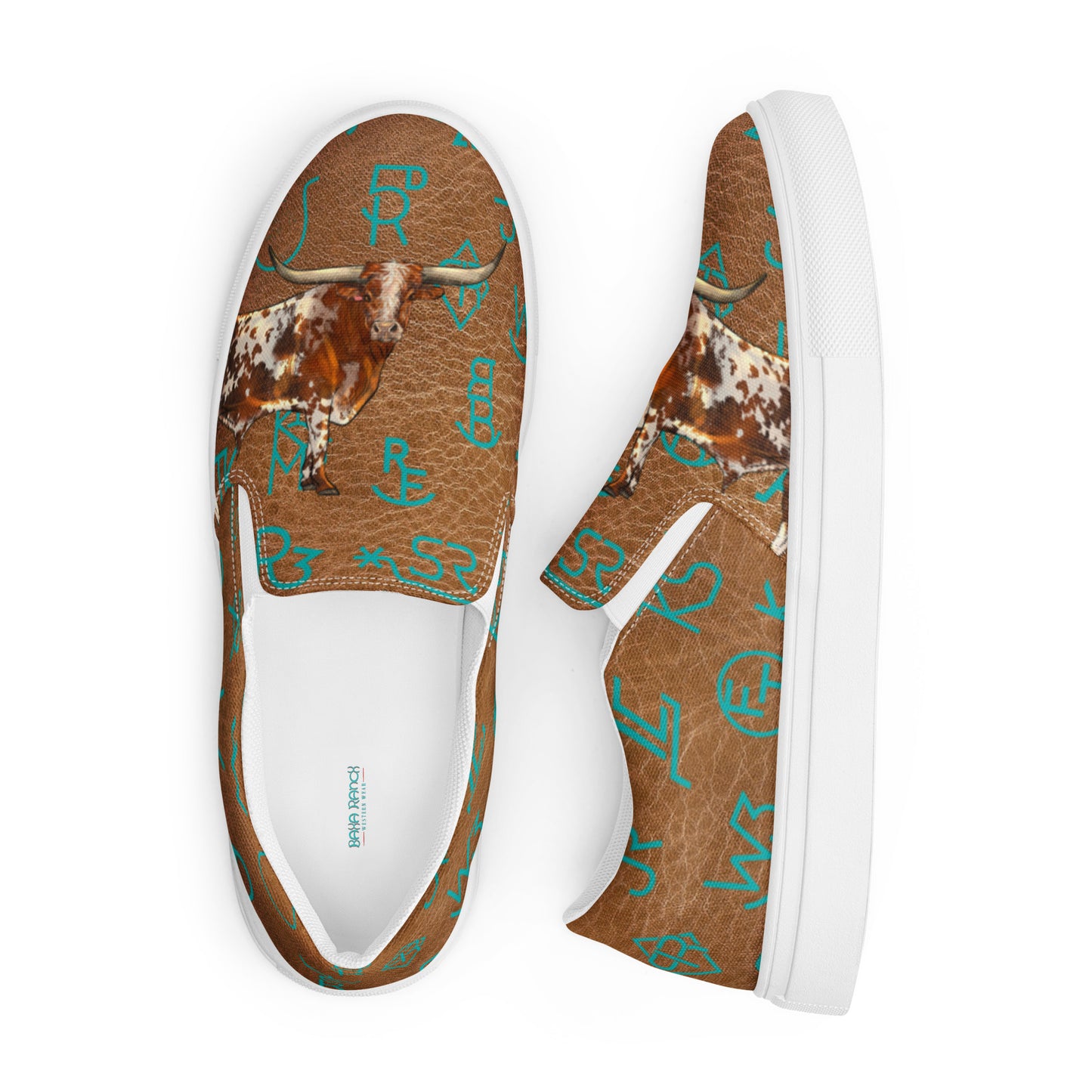 Longhorn & Brands Women’s slip-on canvas shoes - brands, canvas, cattle, cattle brands, cowgirl, longhorn, rodeo, shoes, western -  - Baha Ranch Western Wear