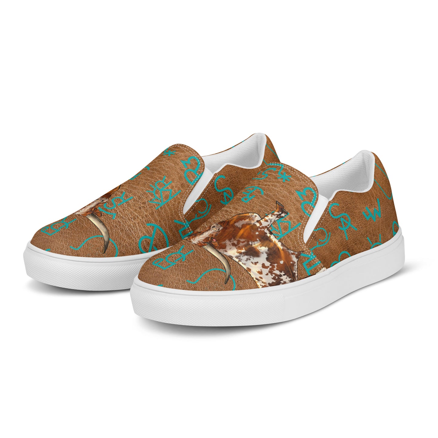 Longhorn & Brands Women’s slip-on canvas shoes - brands, canvas, cattle, cattle brands, cowgirl, longhorn, rodeo, shoes, western -  - Baha Ranch Western Wear